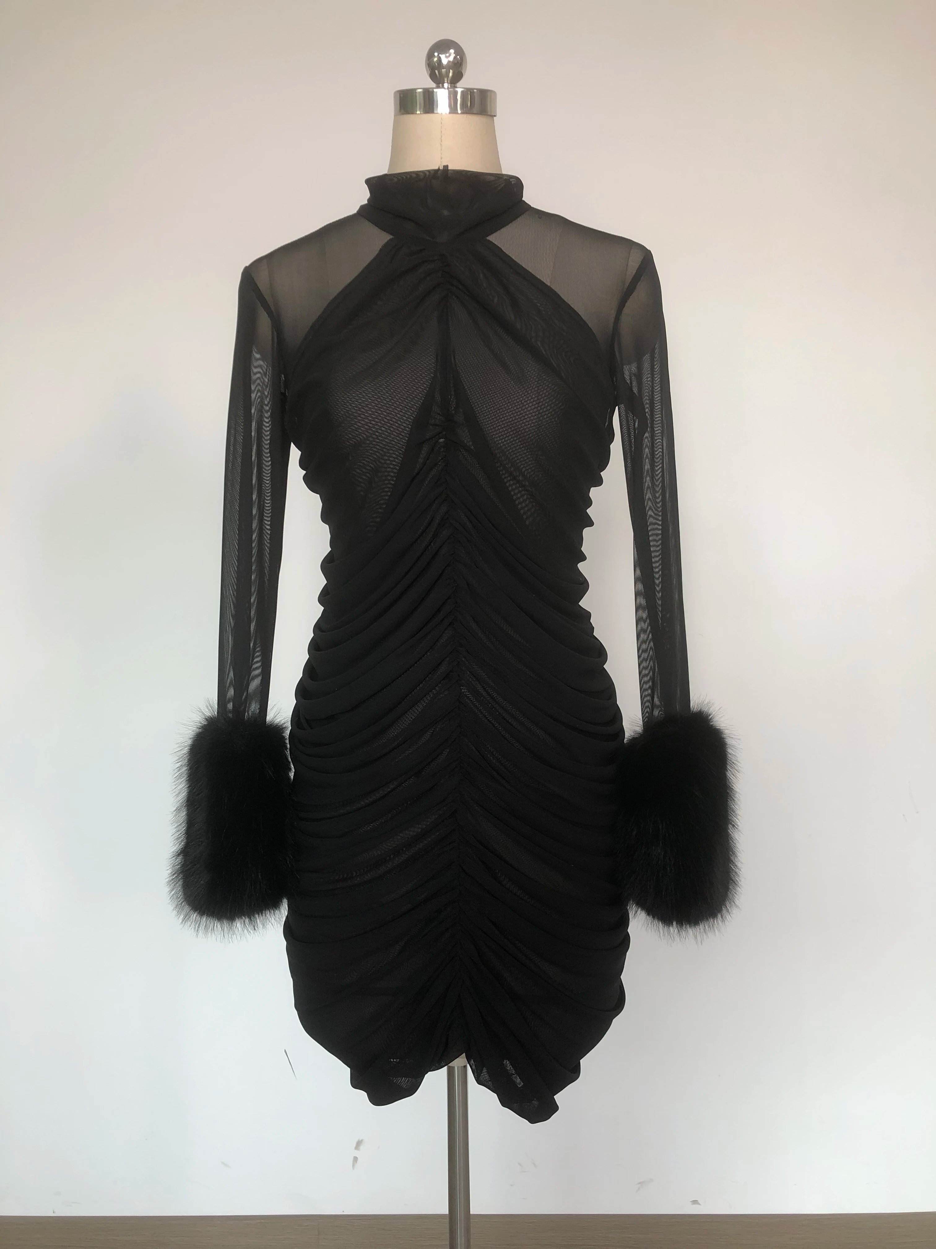 LS2600 New Spring Summer Long Sleeve Ruffle Dress Birthday Dresses Women Fashion Feather Dress