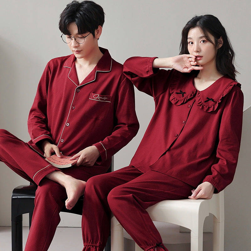 Pajama couple long sleeved set for home wear