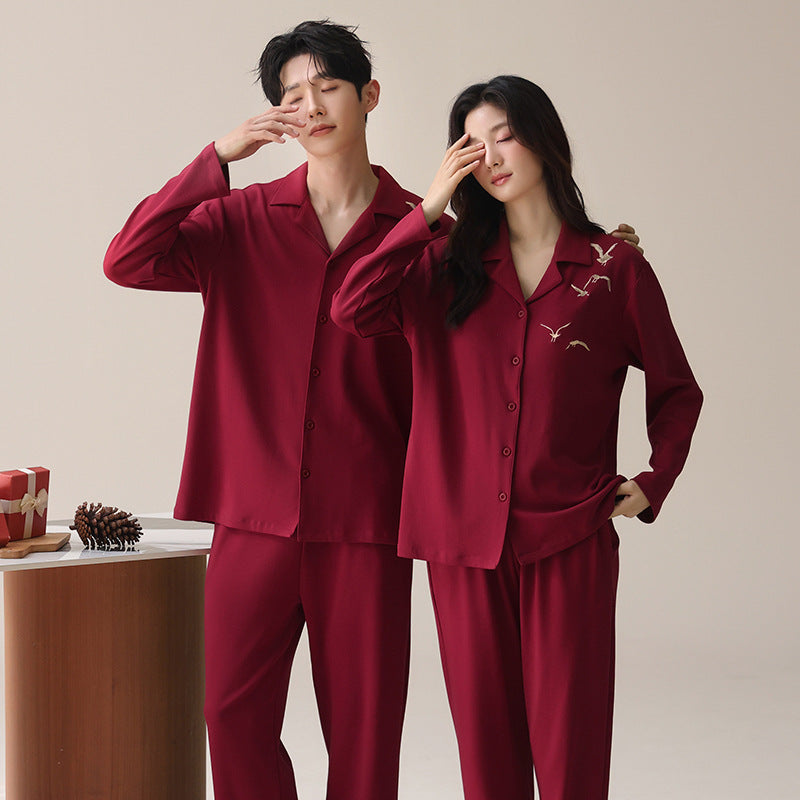 Pajama couple long sleeved set for home wear