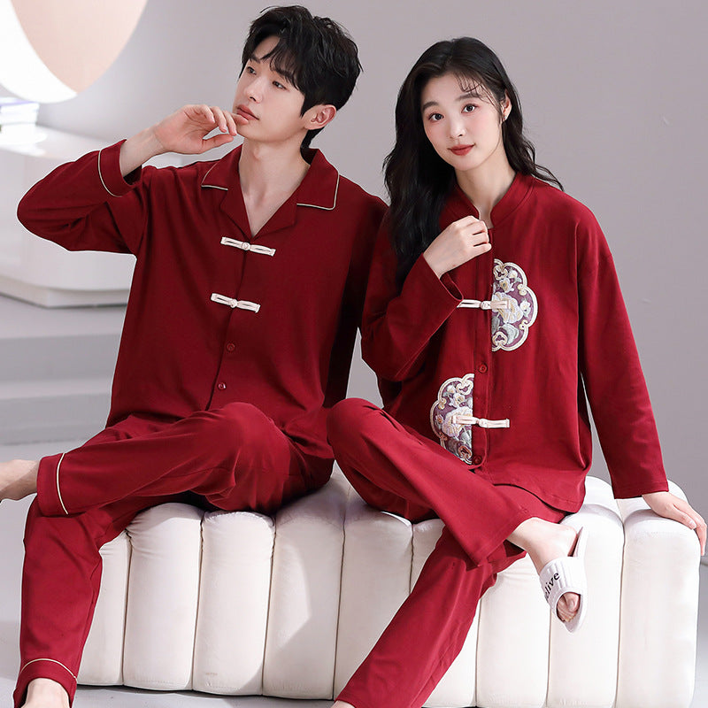Pajama couple long sleeved set for home wear
