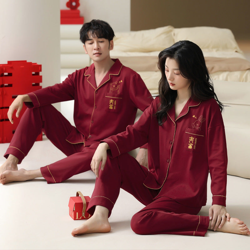 Pajama couple long sleeved set for home wear