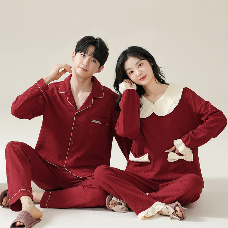 Pajama couple long sleeved set for home wear