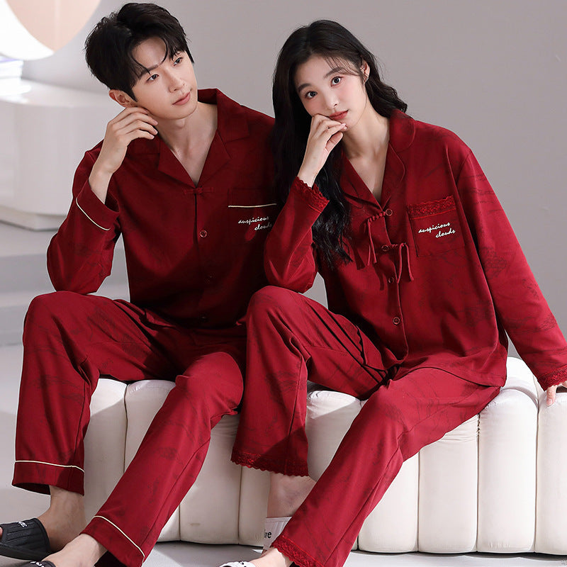 Pajama couple long sleeved set for home wear