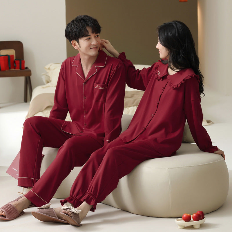 Pajama couple long sleeved set for home wear