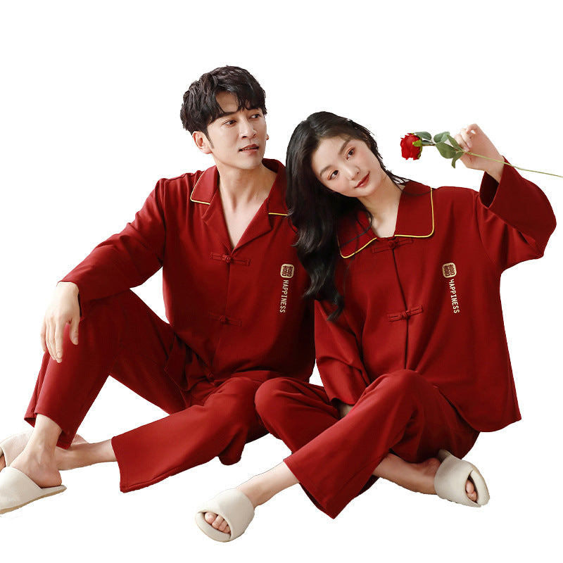 Pajama couple long sleeved set for home wear