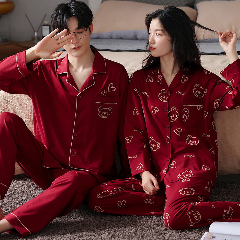 Pajama couple long sleeved set for home wear