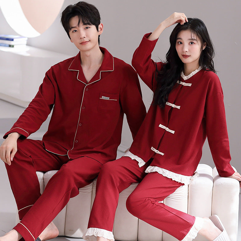 Pajama couple long sleeved set for home wear