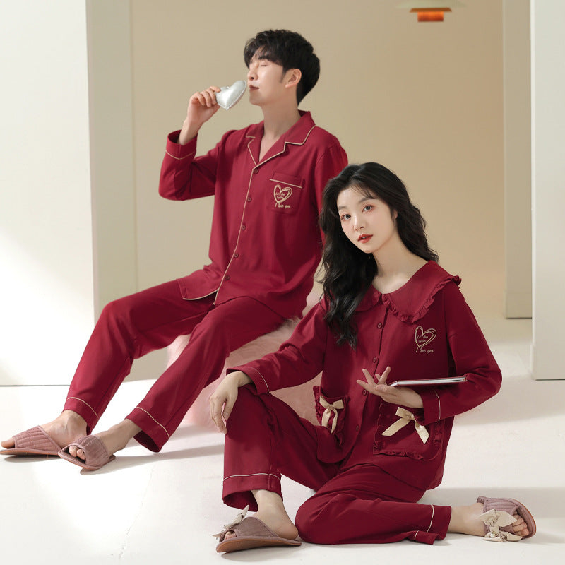 Pajama couple long sleeved set for home wear