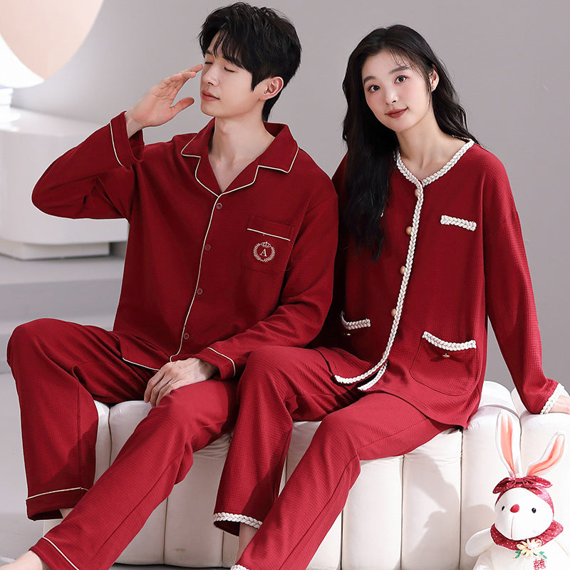 Pajama couple long sleeved set for home wear