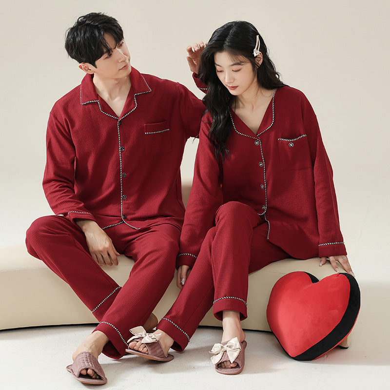 Pajama couple long sleeved set for home wear
