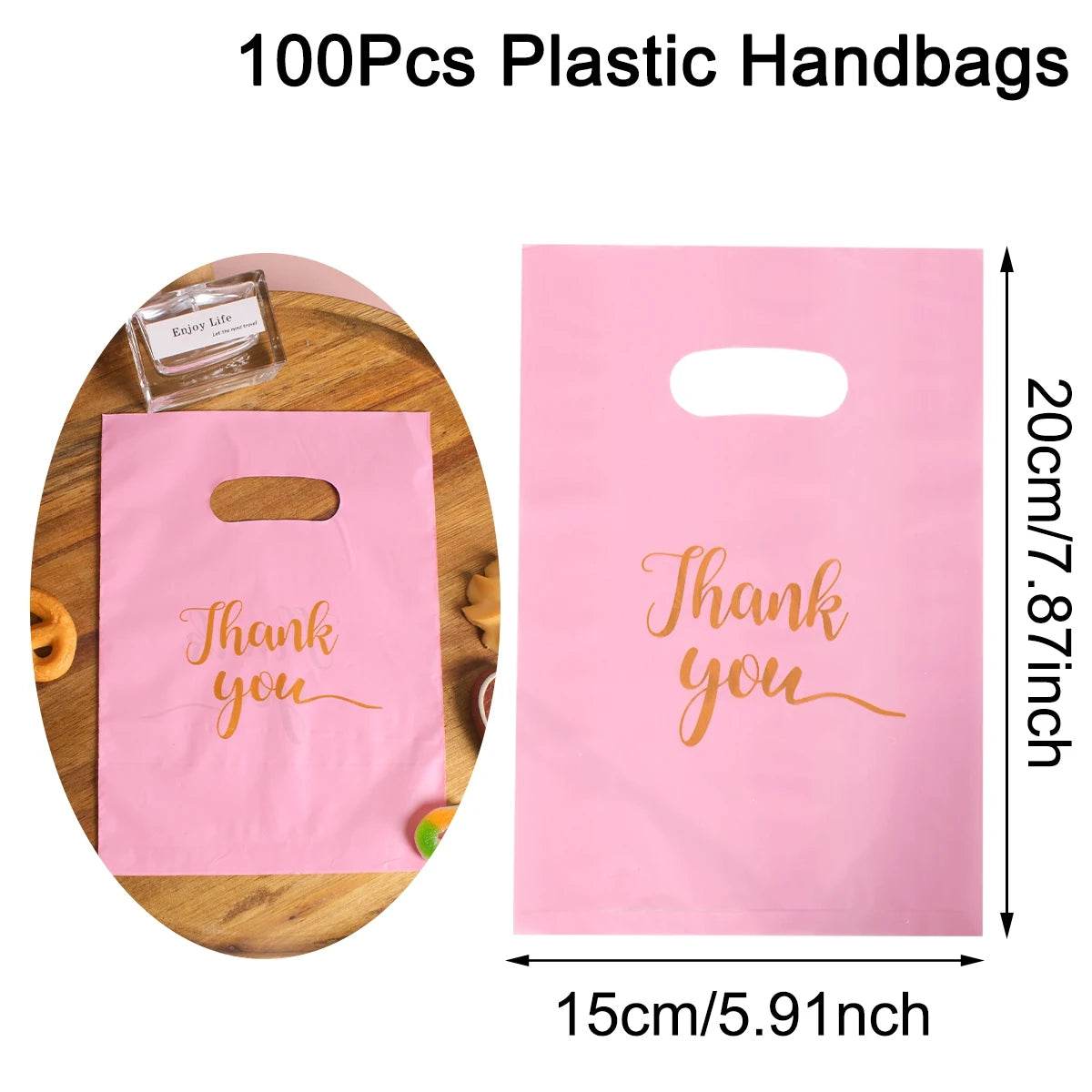 100pcs Thank You Gift Bags Plastic Wedding Birthday Party Favor Bags Treat Bag for Small Business Shopping Candy Packaging