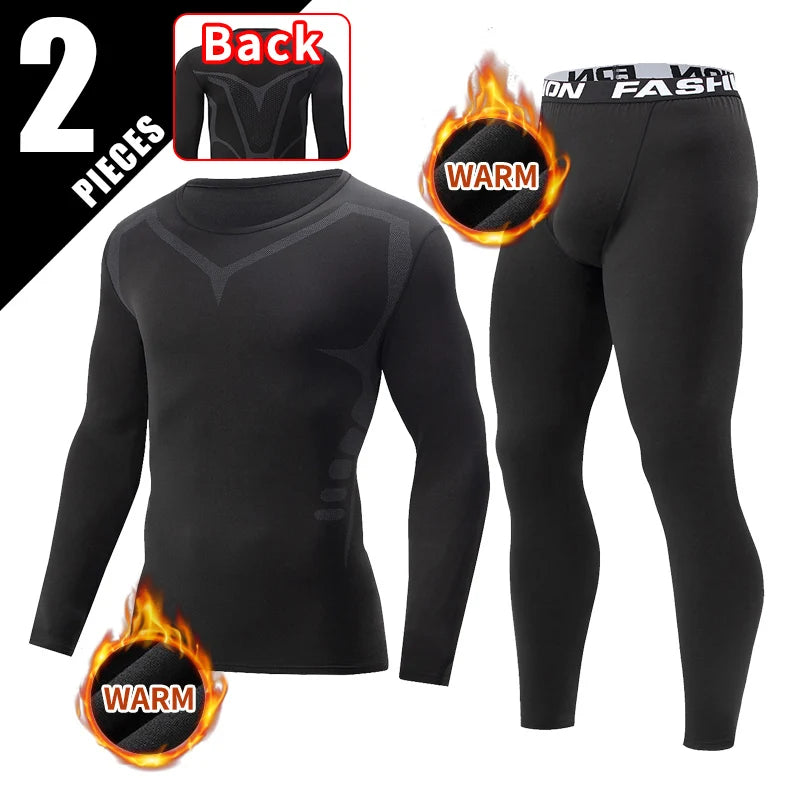 4/2-pcs Autumn And Winter Men's Front And Back Printed Fashionable Sports Thermal Underwear Set Youth Leisure Fitness Base Shirt