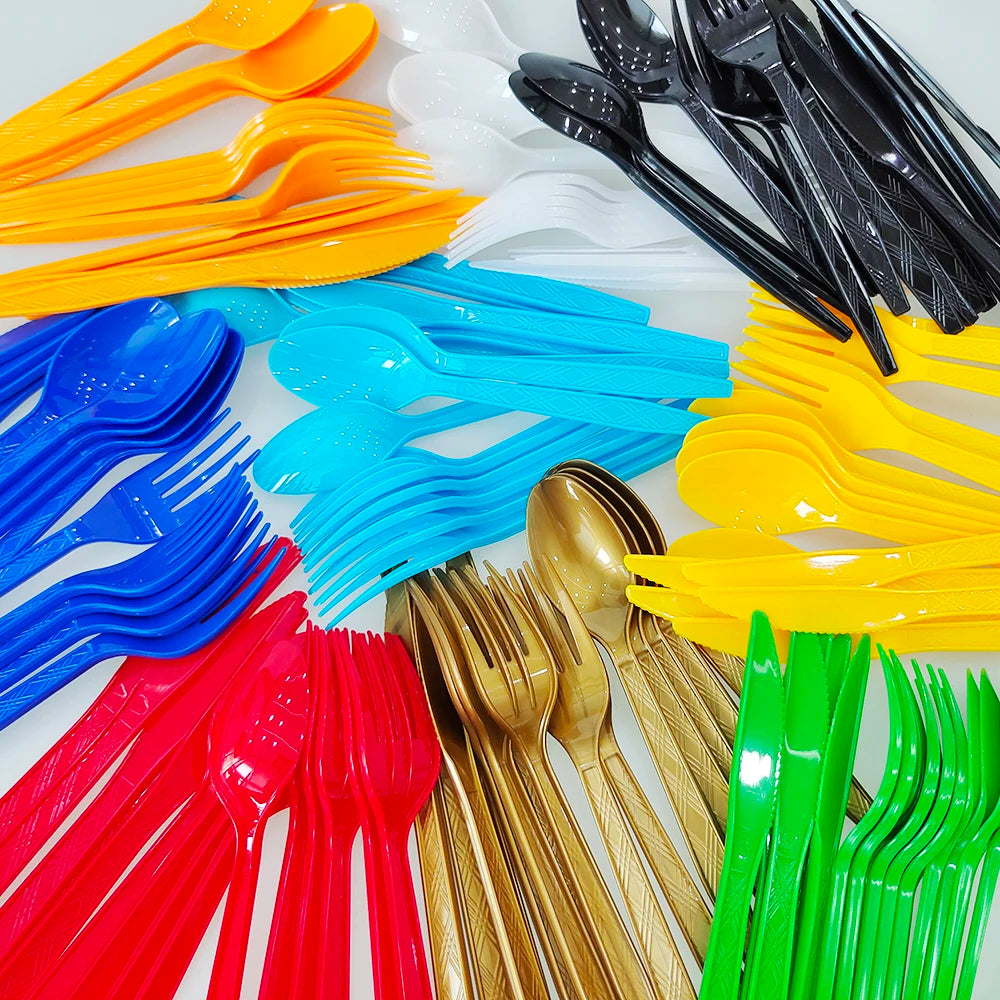 Disposable Knife Fork Spoon Cutlery Set Pink Blue Disposable Tableware Birthday Party Decorations Wedding Baby Shower Supplies