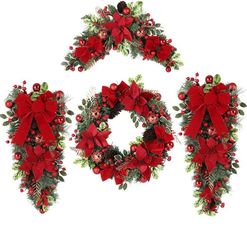 Christmas Wreath for Front Door Window Artificial Wreath Garland Rattan Set Xmas New Year Navidad Home Christmas Decoration ﻿