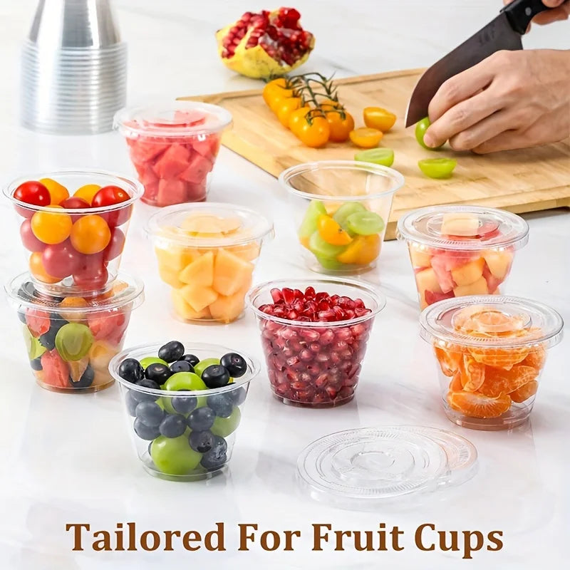 50/100PCS Transparent Plastic Cups (with Lids) Disposable Cups Suitable for Iced Coffee,  for Weddings, Events and Parties