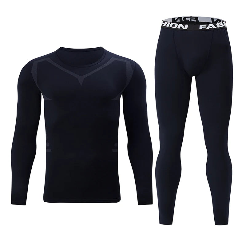 4/2-pcs Autumn And Winter Men's Front And Back Printed Fashionable Sports Thermal Underwear Set Youth Leisure Fitness Base Shirt