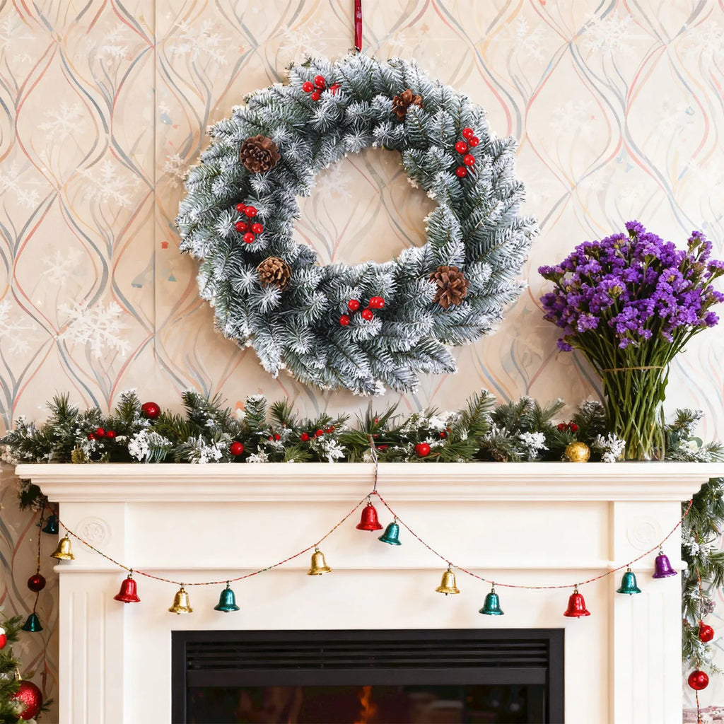Christmas Wreath With Light Front Door Wreath Wall Decoration Christmas Layout Props Artificial Wreath With Red Berry Garland