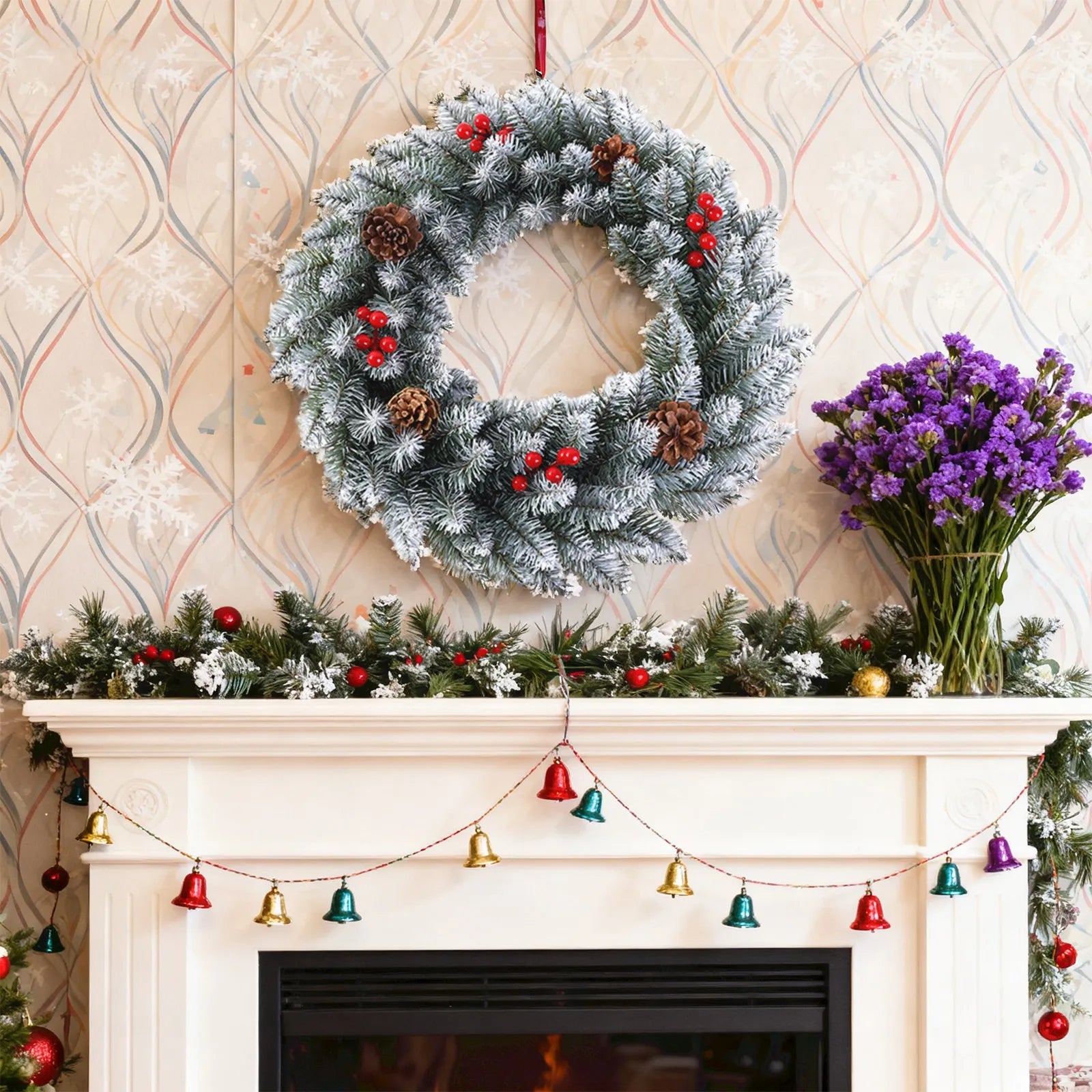 Christmas Wreath With Light Front Door Wreath Wall Decoration Christmas Layout Props Artificial Wreath With Red Berry Garland