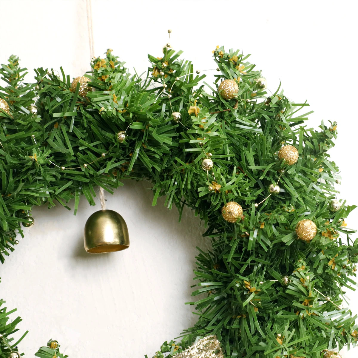 Christmas Wreath with Bow & Bell Decor, Artificial Green Wreaths for Front Door, Wall, Xmas Tree & Festive Home Decoration Gift