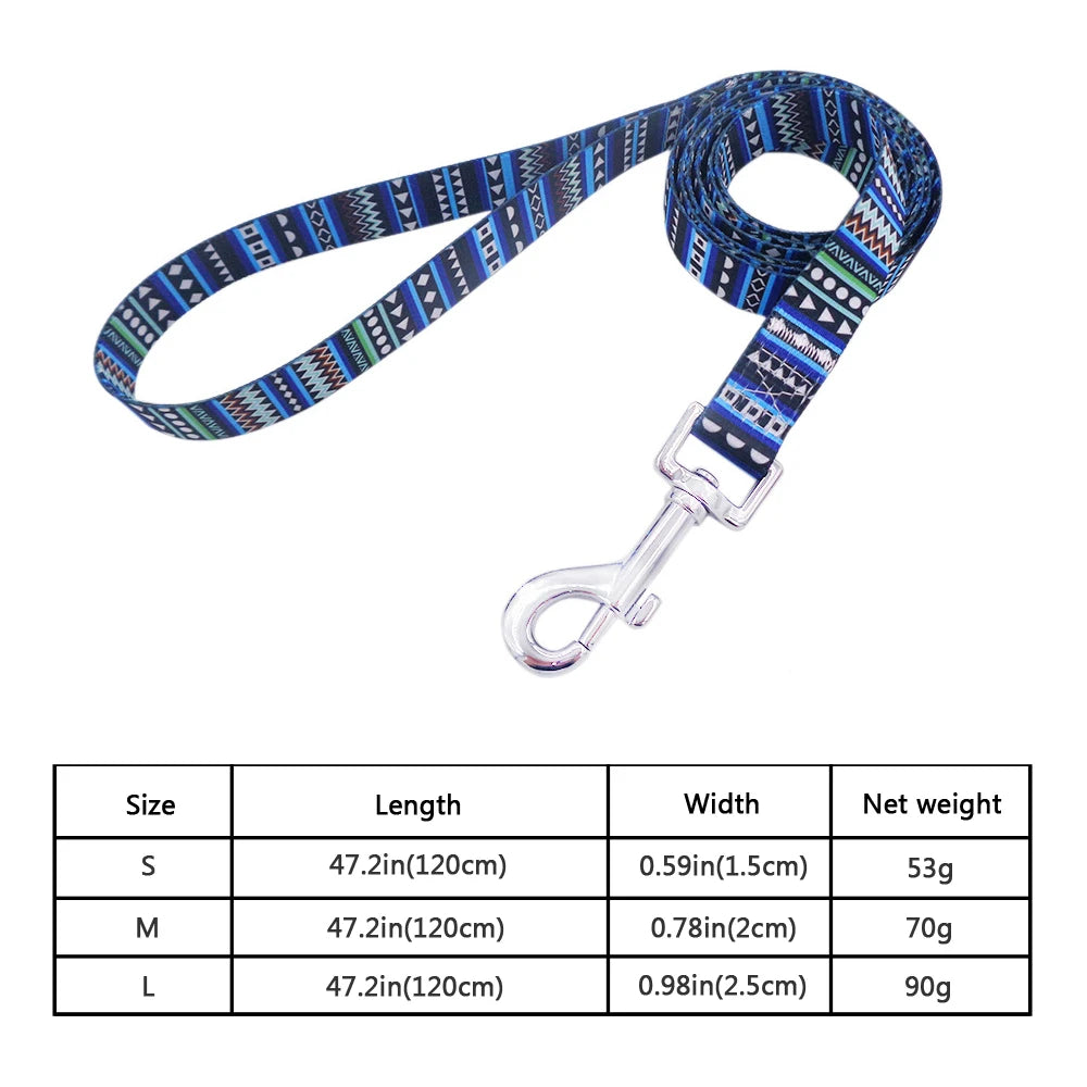 Multicolor Dog Leash Nylon Tribal Pattern Durable Cat Pet Leashes for Small Medium Large Dogs Puppy Lead 120cm Long for Walking