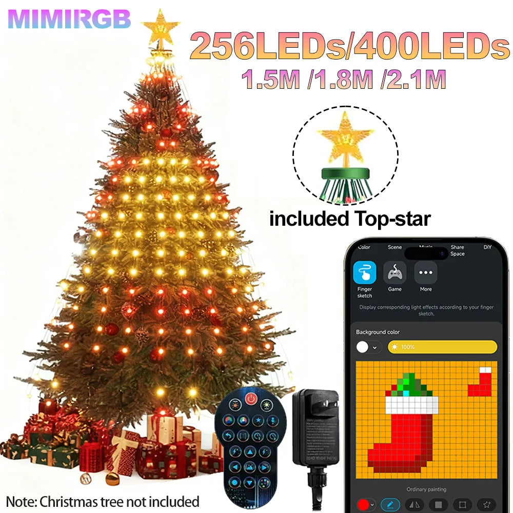 5.9ft Christmas Tree Star Light Smart RGB Christmas Light with Remote Timer Music Sync Bluetooth App Controlled Holiday Lighting