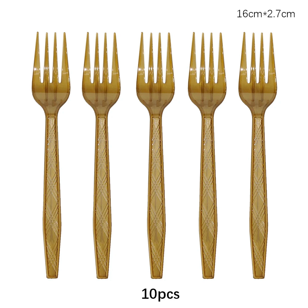 Disposable Knife Fork Spoon Cutlery Set Pink Blue Disposable Tableware Birthday Party Decorations Wedding Baby Shower Supplies