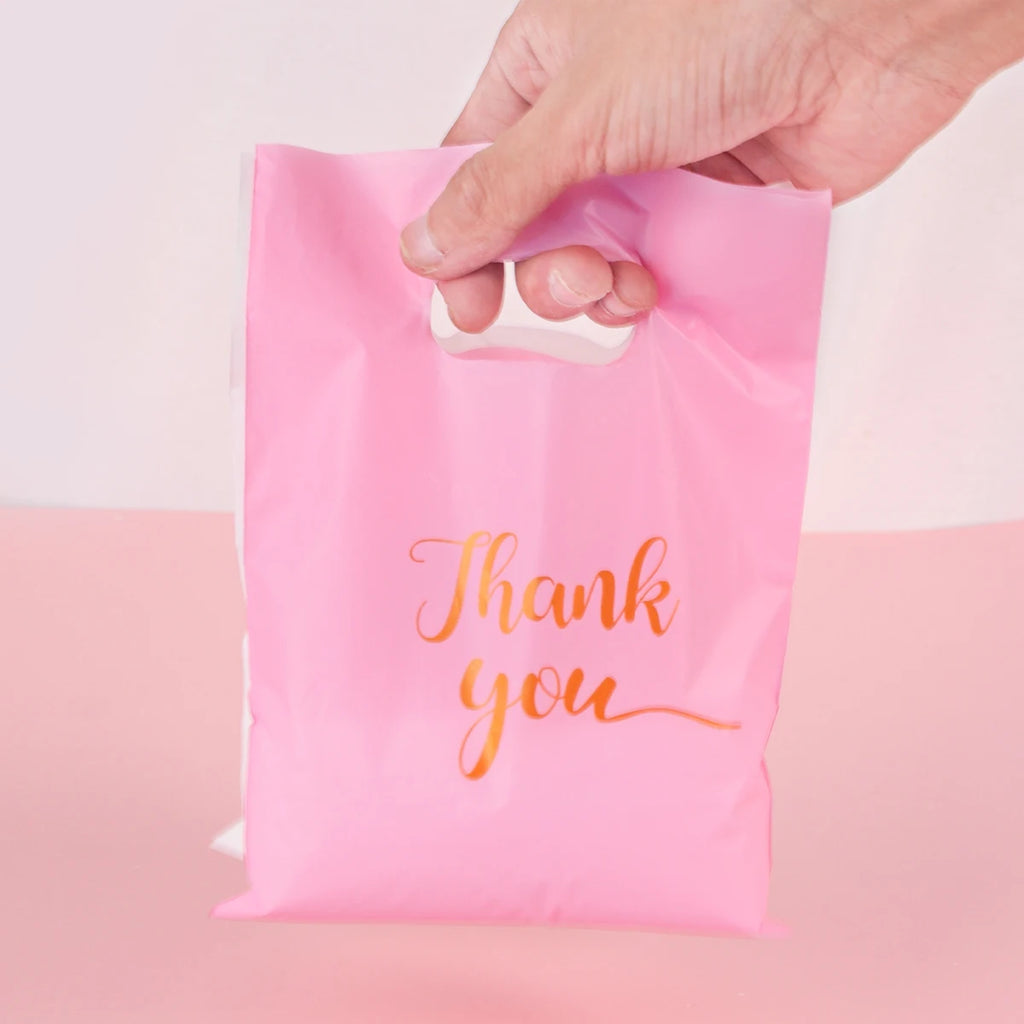 100pcs Thank You Gift Bags Plastic Wedding Birthday Party Favor Bags Treat Bag for Small Business Shopping Candy Packaging