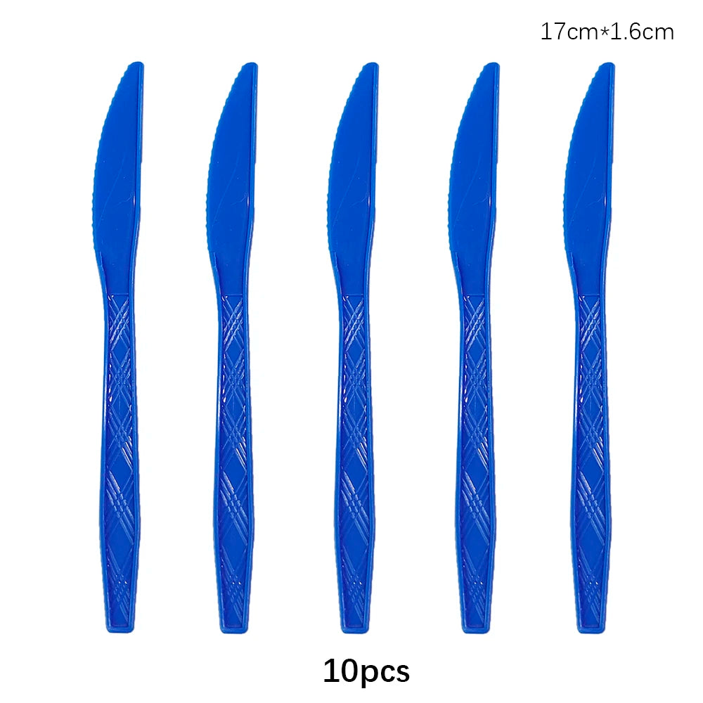 Disposable Knife Fork Spoon Cutlery Set Pink Blue Disposable Tableware Birthday Party Decorations Wedding Baby Shower Supplies