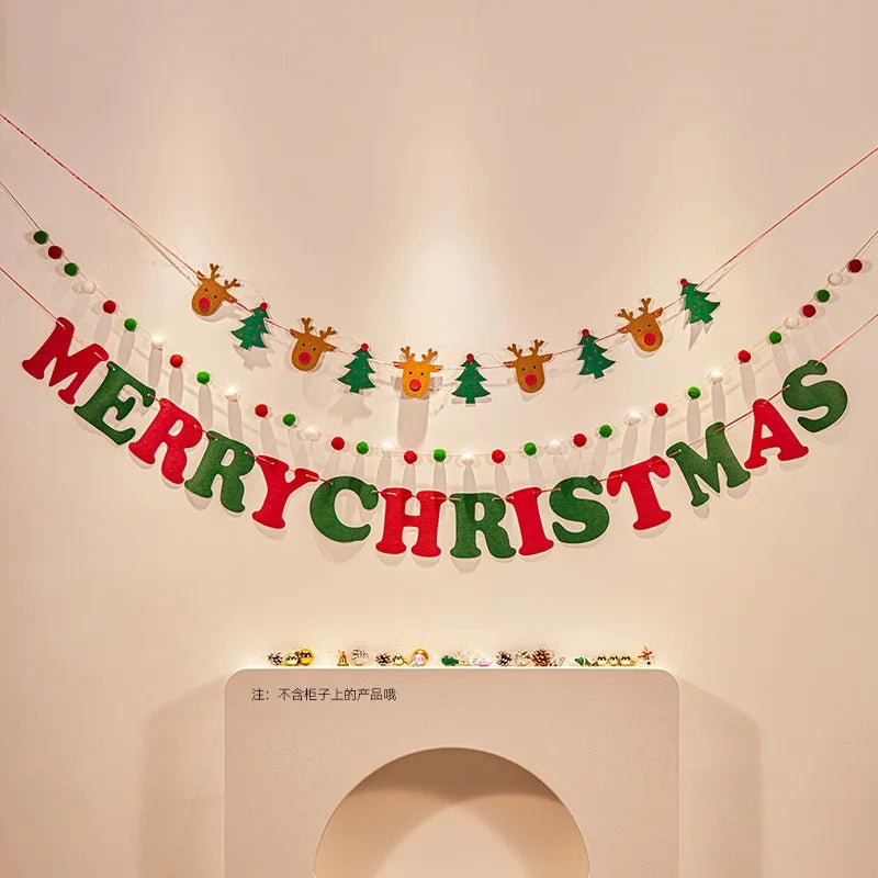 Christmas decorations, tree ornaments, indoor LED lights, pictures, background walls, atmosphere, scenes, decorations and flags.