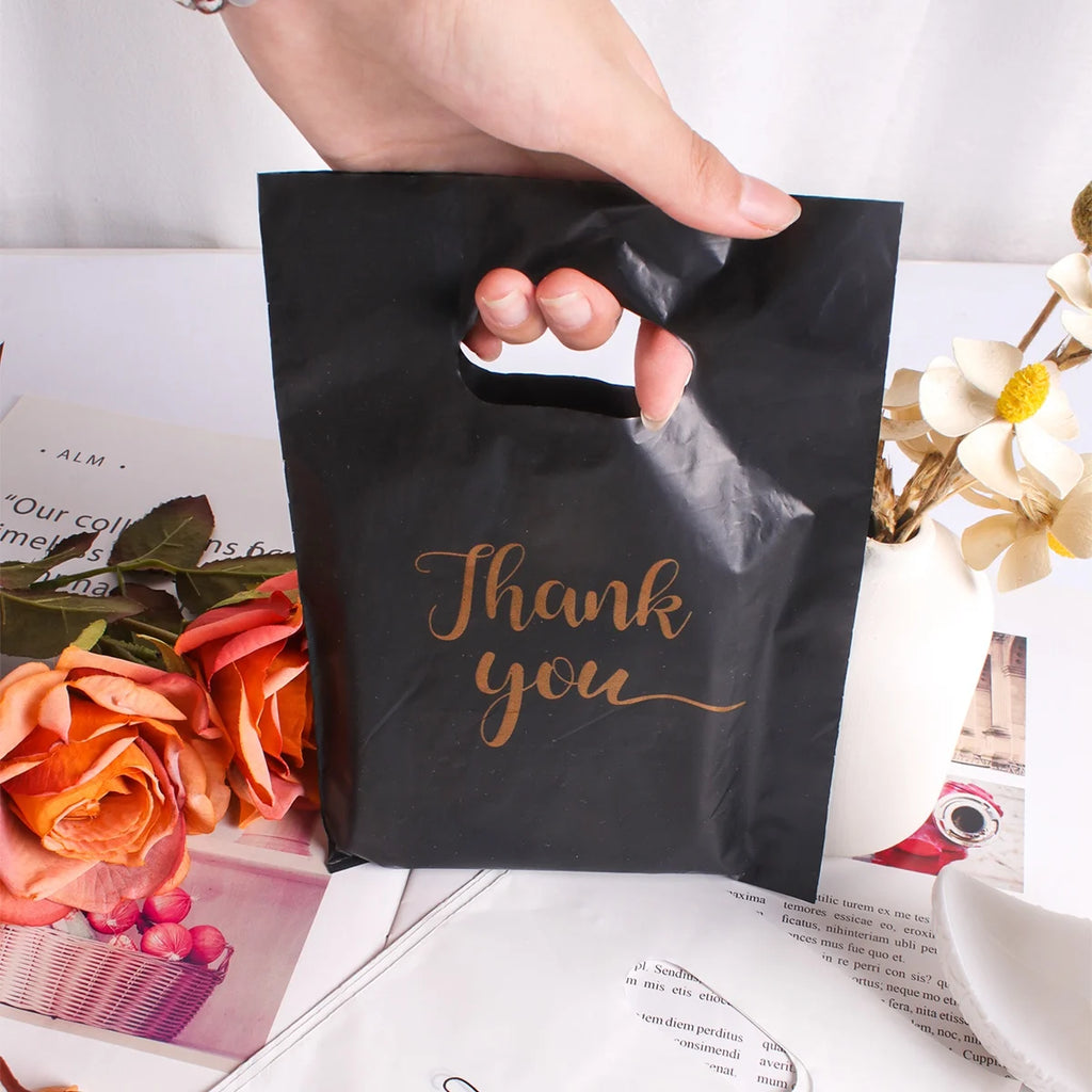 100pcs Thank You Gift Bags Plastic Wedding Birthday Party Favor Bags Treat Bag for Small Business Shopping Candy Packaging