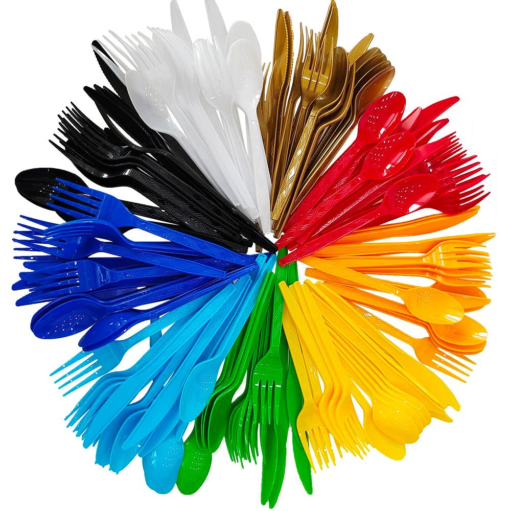 Disposable Knife Fork Spoon Cutlery Set Pink Blue Disposable Tableware Birthday Party Decorations Wedding Baby Shower Supplies