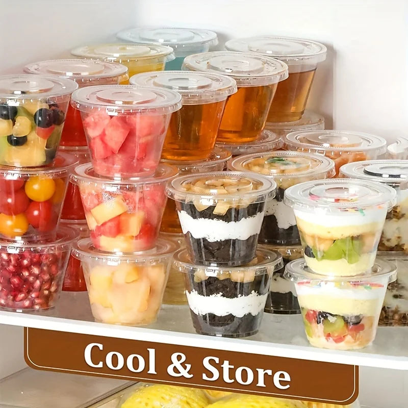 50/100PCS Transparent Plastic Cups (with Lids) Disposable Cups Suitable for Iced Coffee,  for Weddings, Events and Parties
