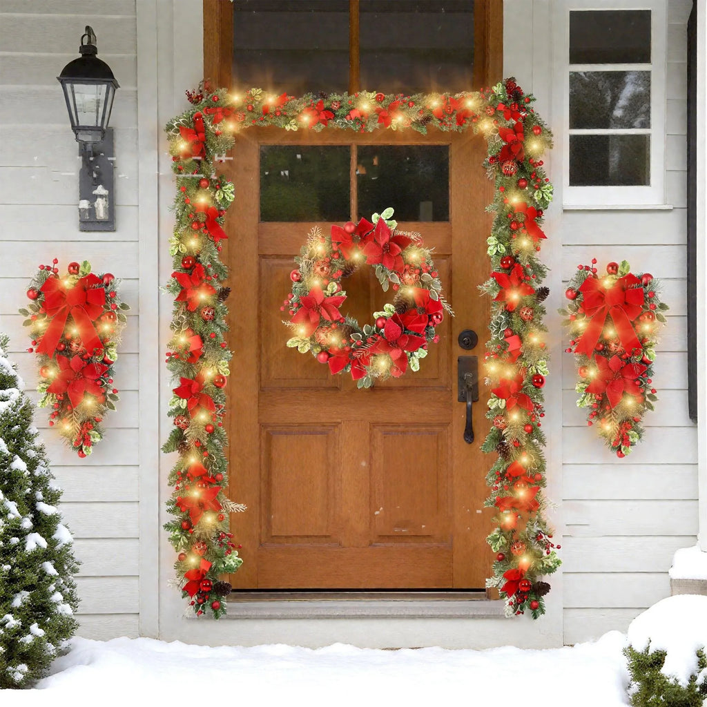 Christmas Wreath for Front Door Window Artificial Wreath Garland Rattan Set Xmas New Year Navidad Home Christmas Decoration ﻿