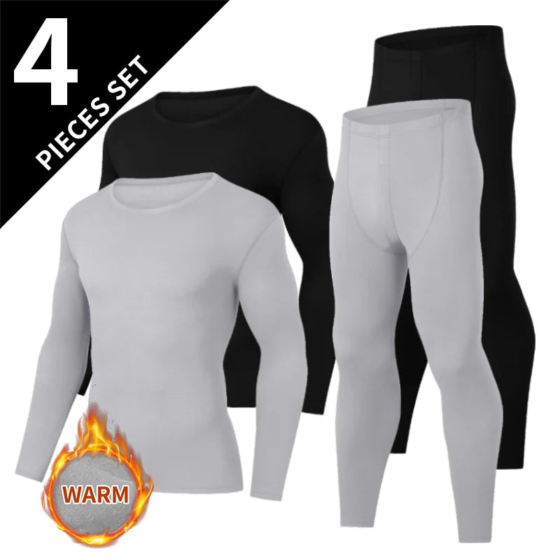 4/2-piece Men's Autumn And Winter Solid Color Round Neck Thermal Underwear Set Comfortable Plus Size Sports And Fitness Base Set