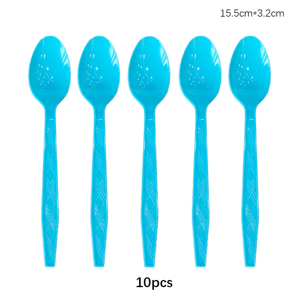 Disposable Knife Fork Spoon Cutlery Set Pink Blue Disposable Tableware Birthday Party Decorations Wedding Baby Shower Supplies