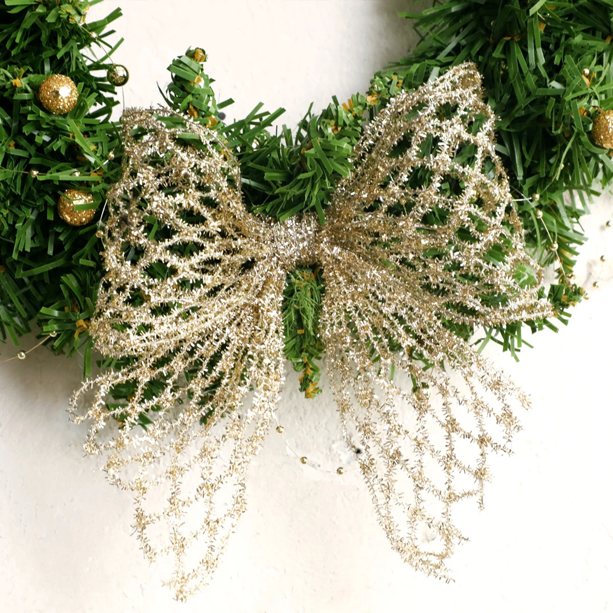 Christmas Wreath with Bow & Bell Decor, Artificial Green Wreaths for Front Door, Wall, Xmas Tree & Festive Home Decoration Gift