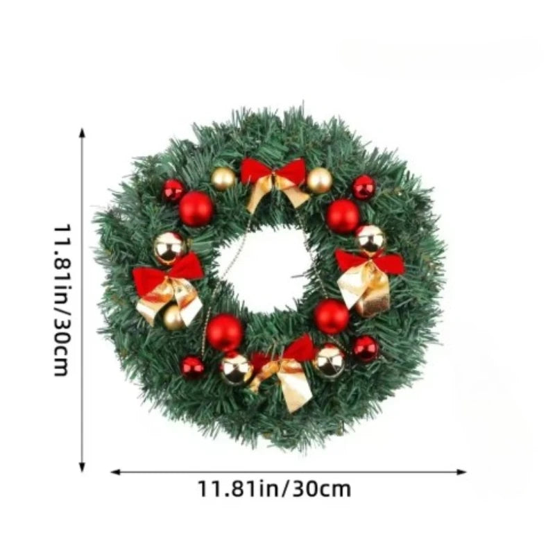 Christmas Wreath with Bow & Pinecone Garland - All-Weather Plastic Indoor/ Door Decoration,Easy To Hang Holiday Party Decor