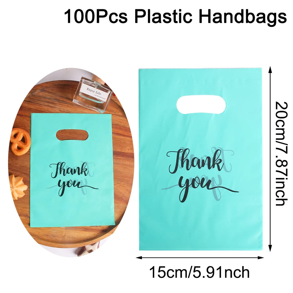 100pcs Thank You Gift Bags Plastic Wedding Birthday Party Favor Bags Treat Bag for Small Business Shopping Candy Packaging