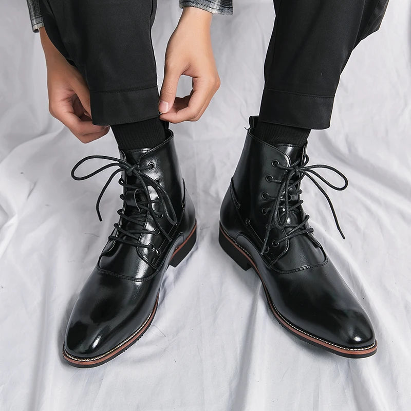 Men's Boots High-top Breathable PU Leather Retro Men's Motorcycle Tooling Shoes Boots for Men Leather Cowboy Boots