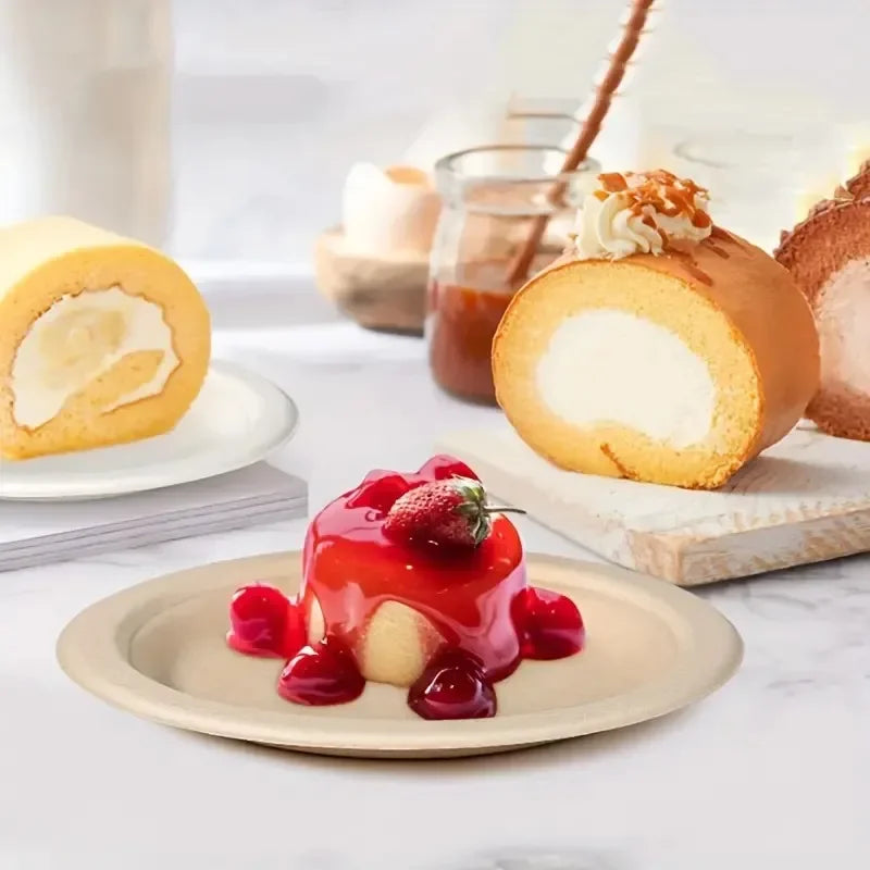 50PCS Circular Paper Plates Are Suitable for Disposable Kitchen Dishes in Restaurants Such As Barbecue Pasta Salad Desserts