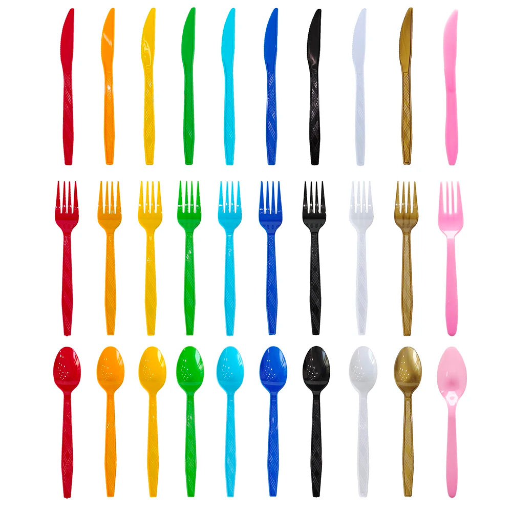 Disposable Knife Fork Spoon Cutlery Set Pink Blue Disposable Tableware Birthday Party Decorations Wedding Baby Shower Supplies