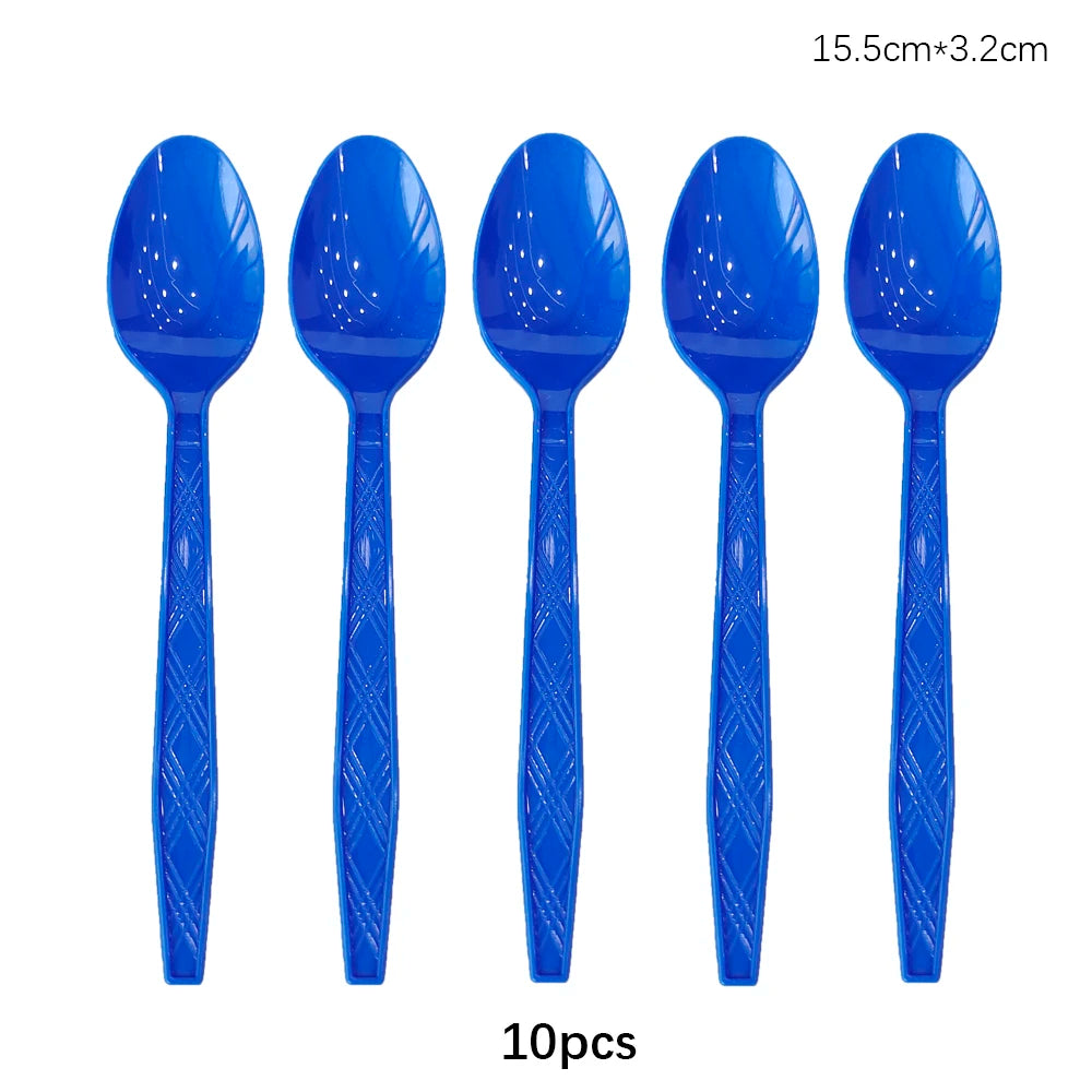 Disposable Knife Fork Spoon Cutlery Set Pink Blue Disposable Tableware Birthday Party Decorations Wedding Baby Shower Supplies