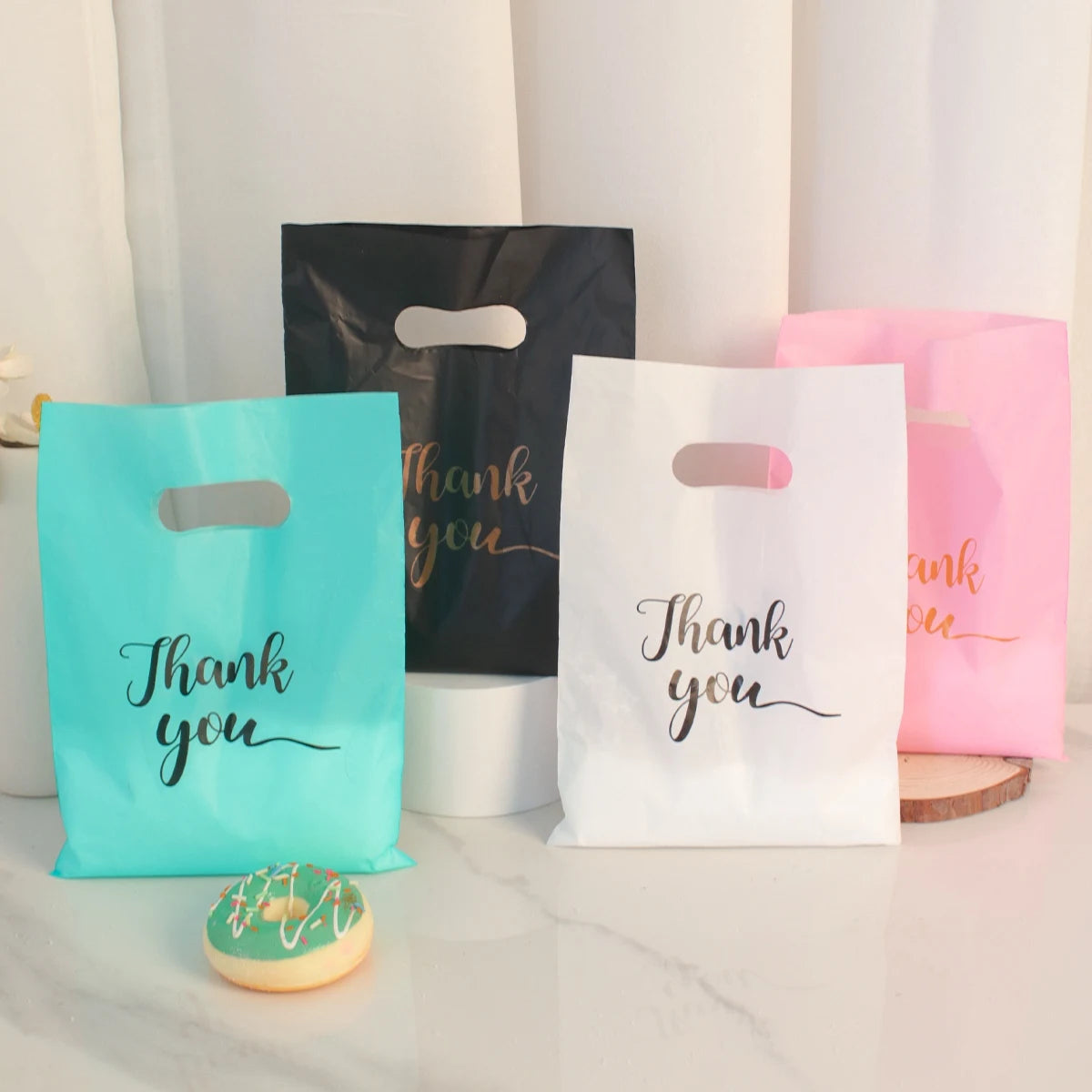 100pcs Thank You Gift Bags Plastic Wedding Birthday Party Favor Bags Treat Bag for Small Business Shopping Candy Packaging