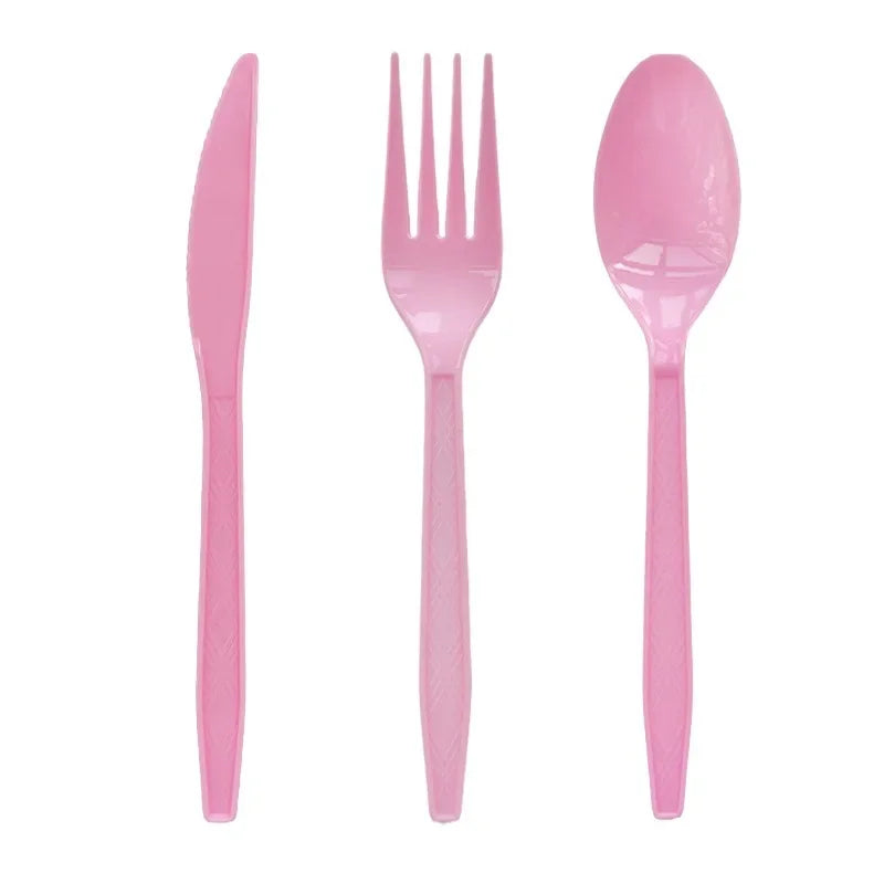 Disposable Knife Fork Spoon Cutlery Set Pink Blue Disposable Tableware Birthday Party Decorations Wedding Baby Shower Supplies
