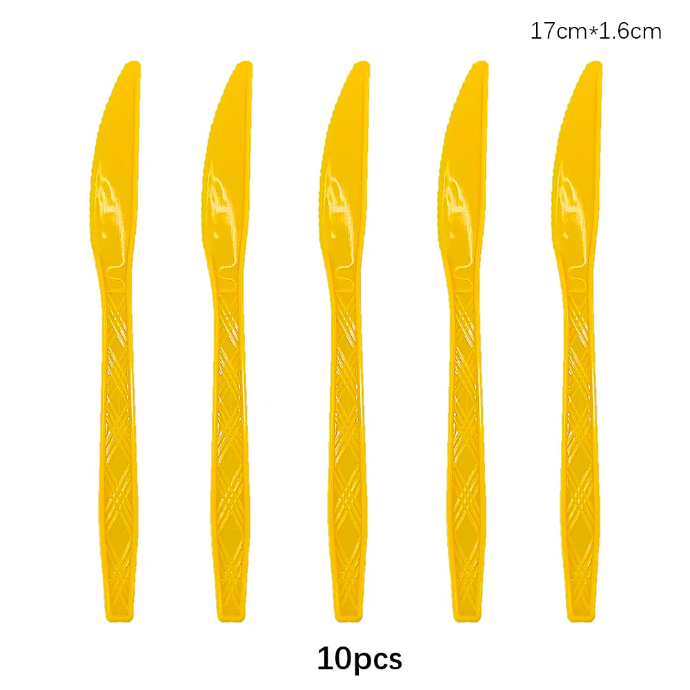 Disposable Knife Fork Spoon Cutlery Set Pink Blue Disposable Tableware Birthday Party Decorations Wedding Baby Shower Supplies