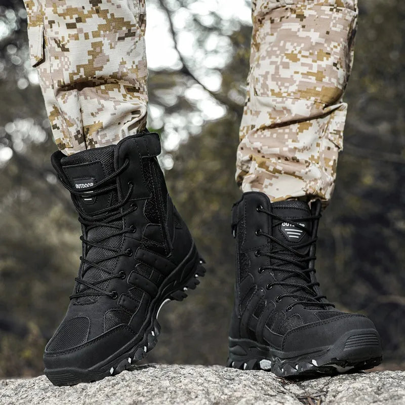 New Men's Boots Fashion Outdoor Men Hiking Boots High Top Breathable Men Desert Combat Ankle Boots Non-slip Motorcycle Boots