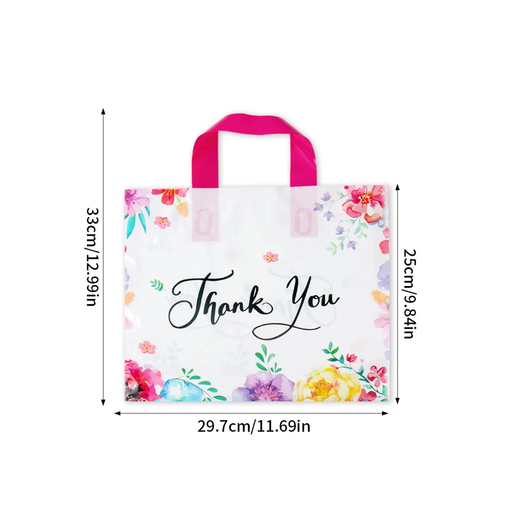 10pcs Thank You Gift Bag with Handles Plastic Floral Design Thank You Tote Bags birthday party packing Bags Wedding Favors Bag