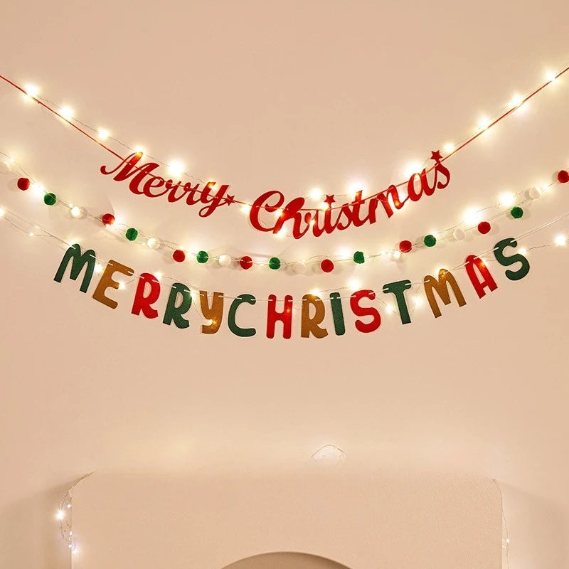 Christmas decorations, tree ornaments, indoor LED lights, pictures, background walls, atmosphere, scenes, decorations and flags.