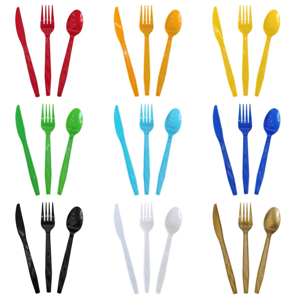 Disposable Knife Fork Spoon Cutlery Set Pink Blue Disposable Tableware Birthday Party Decorations Wedding Baby Shower Supplies