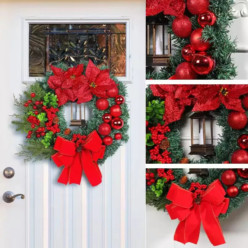 Christmas Wreath for Front Door Red Gold Window Wall Door Decorations 2024 Christmas Garland Ornament Guirnalda Navidad